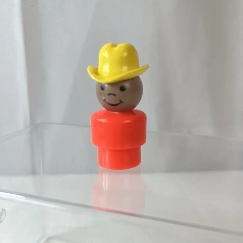 Vintage Fisher Price Little People Orange Boy Cowboy Yellow Hat
